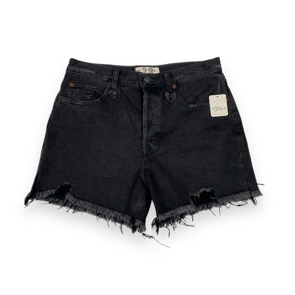 Free People Shorts Womens Size‎ 24 Black Denim Cutoff Distressed NWT